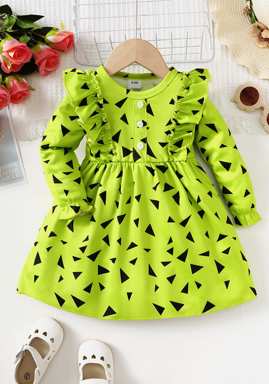 Girl cute geometric print long sleeve e dress