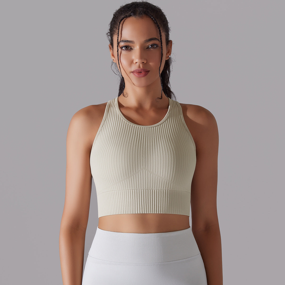 BamBam Women Seamless Knitting Solid Yoga Bra Running Tank Top - BamBam