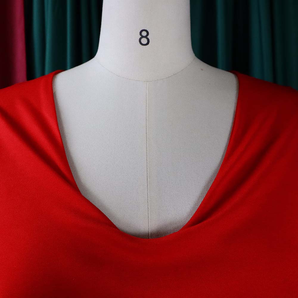 BamBam Women Summer Red Formal V-neck Cape Sleeve Solid Midi Sheath Office Dress - BamBam