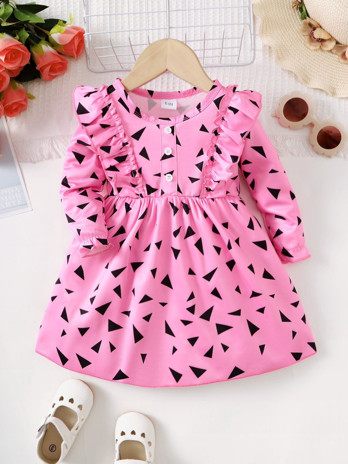 BamBam Girl cute geometric print long sleeve e dress - BamBam