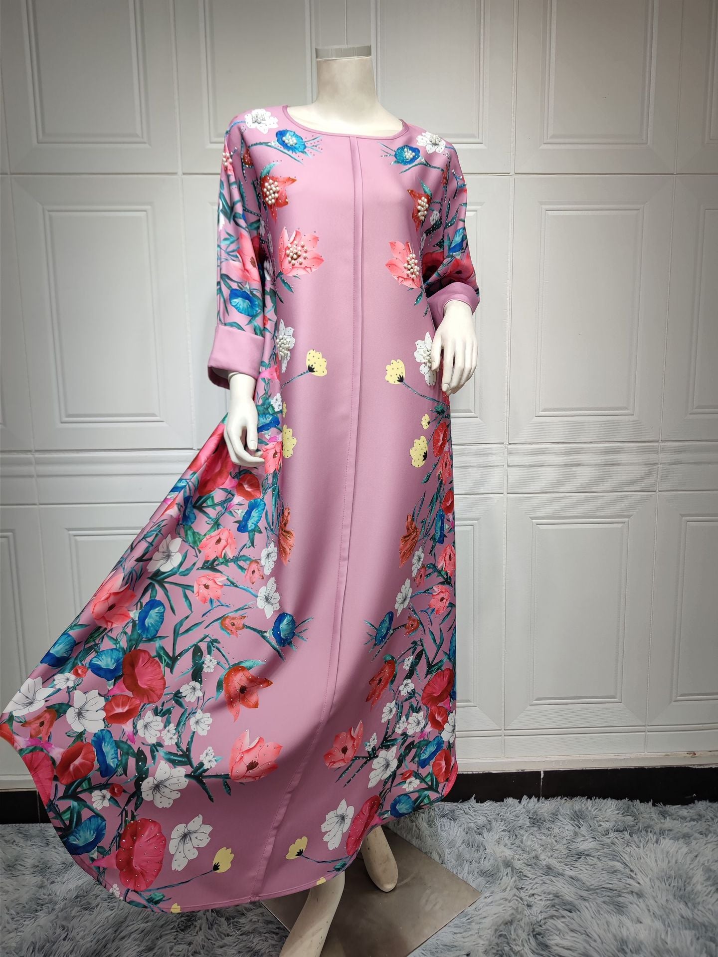 BamBam Muslim Robe Fashion Luxury Diamond Positioning Print Arabian Ladies Dress - BamBam