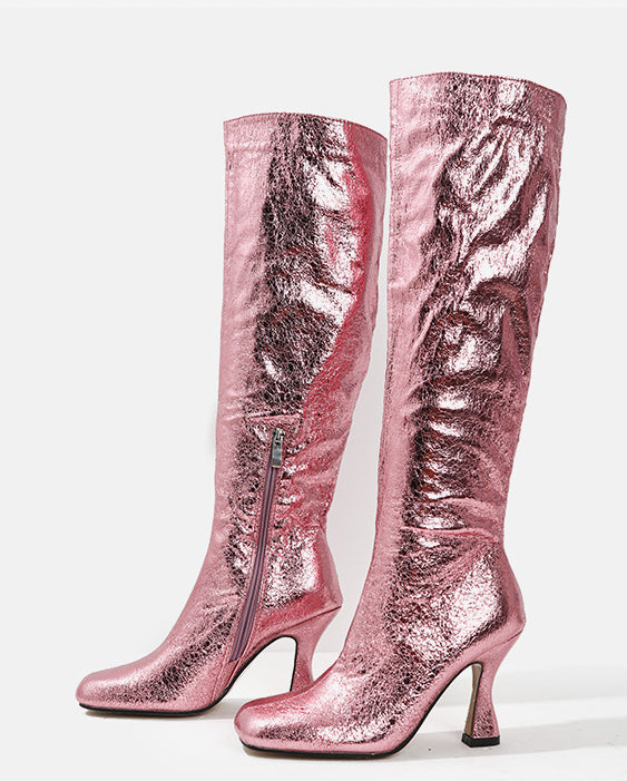 BamBam Winter High Boots For Women Stiletto Heels Square Toe Long Boots For Women - BamBam