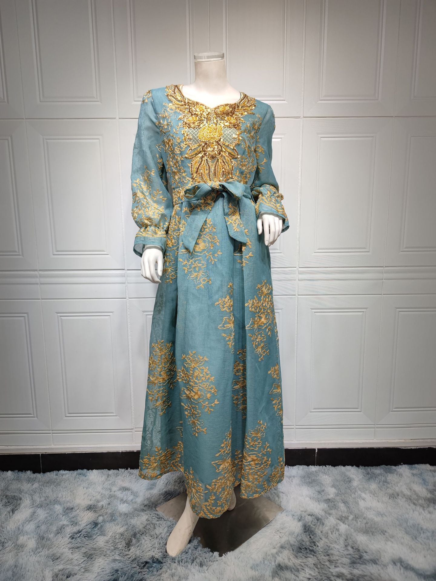 BamBam Eid Al-Adha Arab Dubai Embroidery Applique Dress Muslim Party Dinner Robe - BamBam