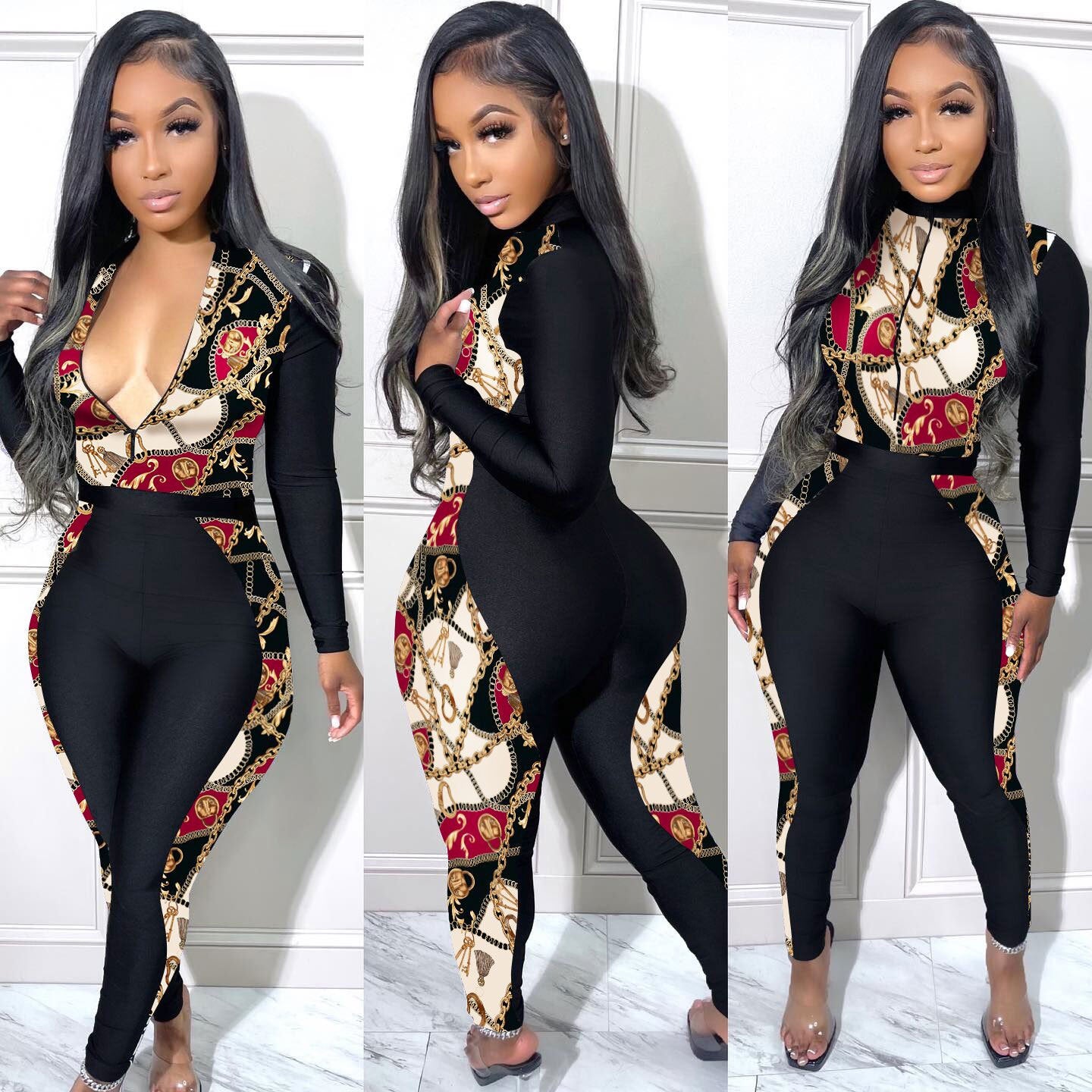 BamBam Plus Size Women Sexy Print Patchwork Jumpsuit - BamBam Clothing