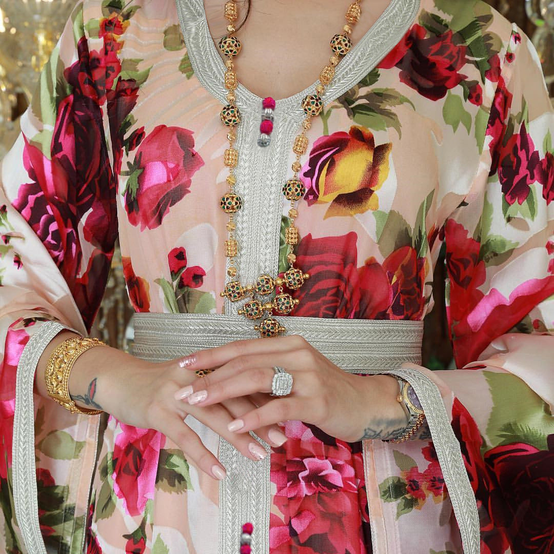 BamBam Women Muslim Pink Floral Print Belt Dress - BamBam