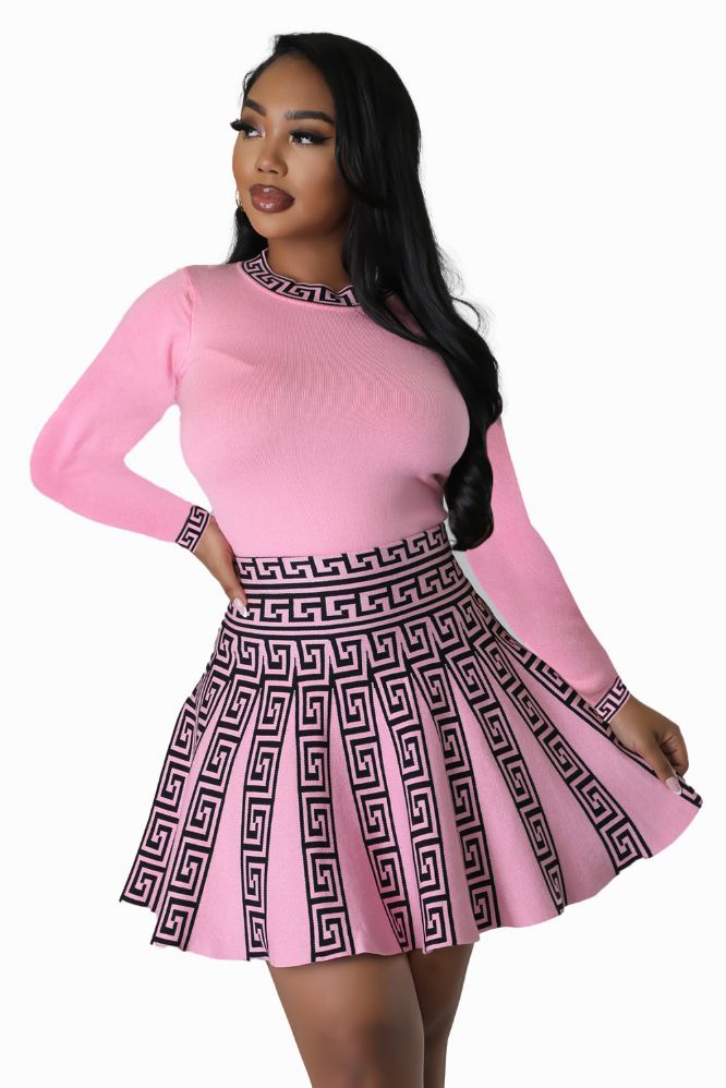 BamBam Fashionable Round Neck long-sleeved Knitting pleated dress for women - BamBam