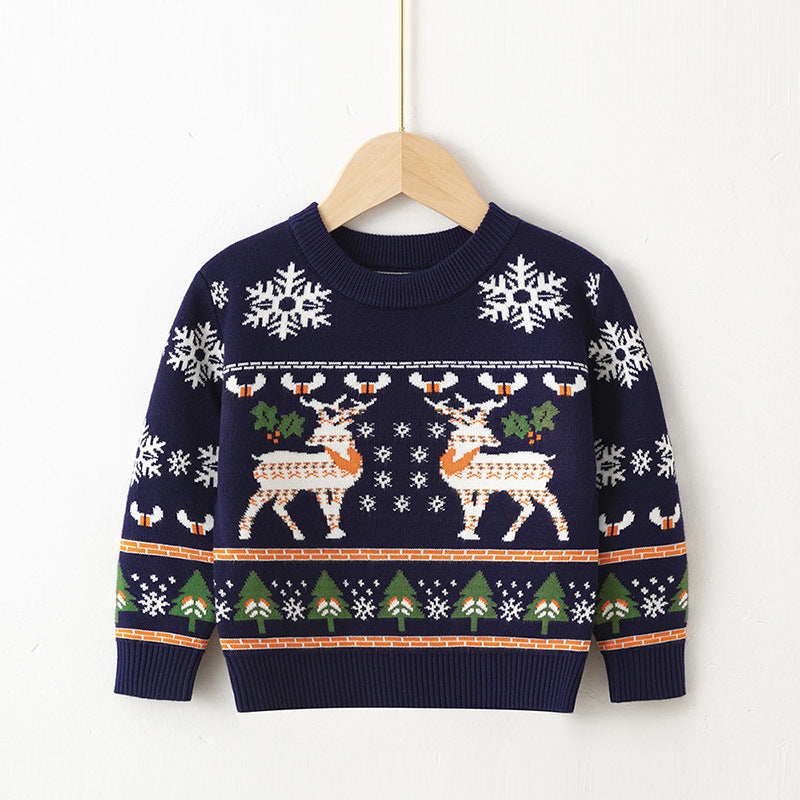 BamBam Autumn And Winter Children's Pullover Sweater Christmas Elk Baby Girl Basic Knitting Shirt - BamBam