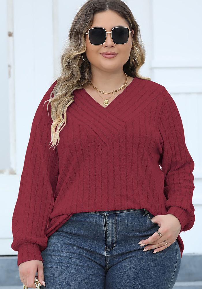 Plus Size Women Ribbed V-Neck Crossover Basic T-Shirt