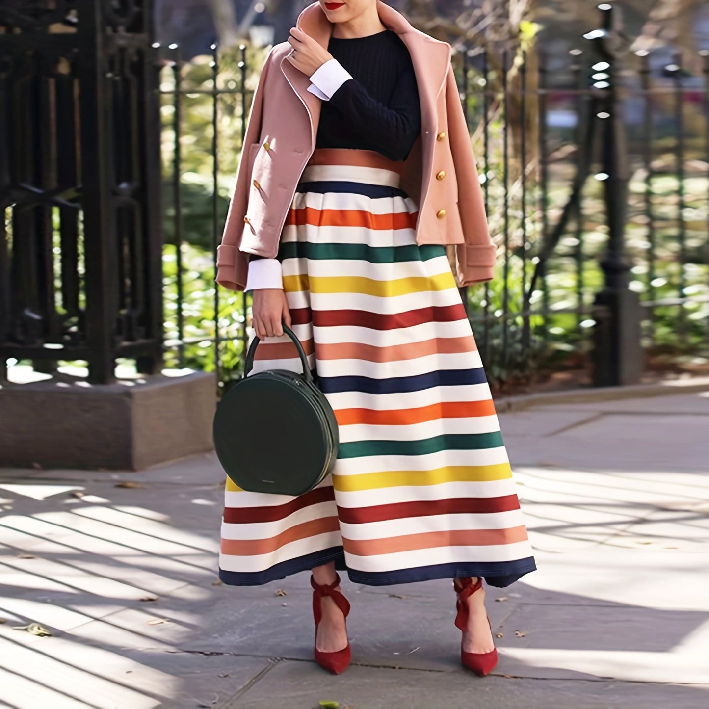 BamBam Plus Size Women's Clothing Stripe Swing Skirt - BamBam