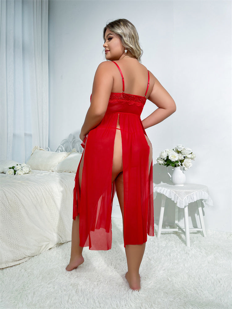 BamBam Sexy Plus Size Sexy Lingerie Lace See-Through Temptation Sexy Pajamas Dress - BamBam