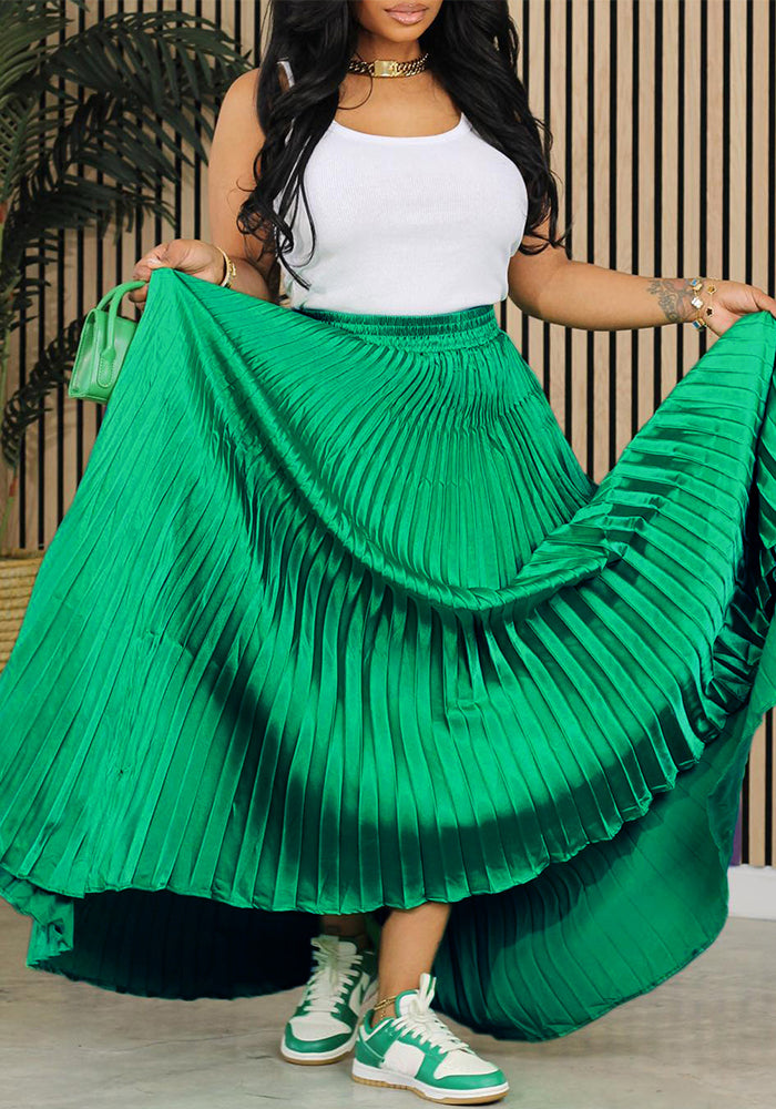 Women's Plus Size Mid-High Waist Pleated Long Skirt