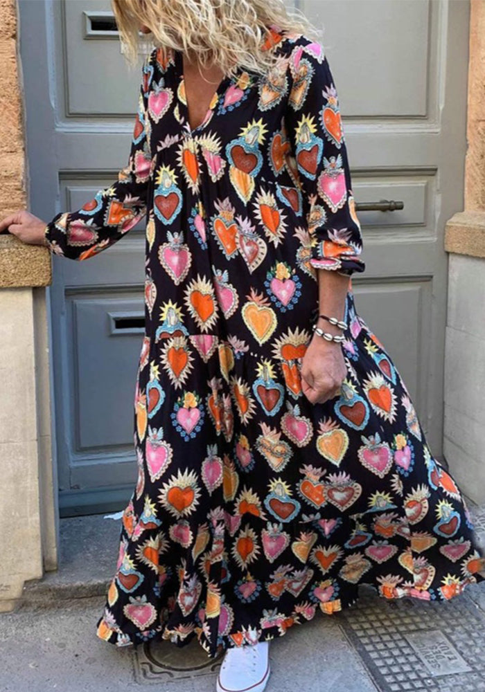 Plus Size Loose Fashion Print Plus Size Women's Autumn And Winter Dress