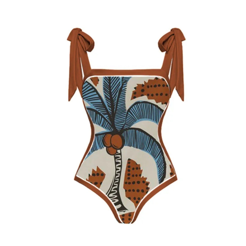 BamBam Women French Vintage Print One Piece swimwear Holidays Beach Dress - BamBam
