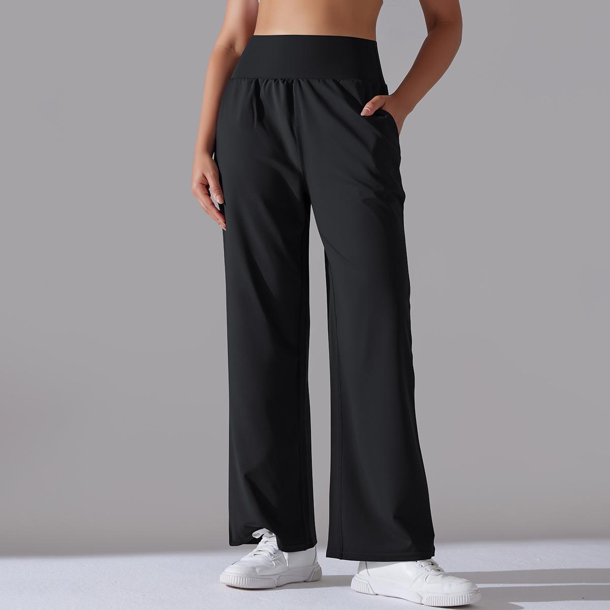 BamBam Women Sports Casual Loose Yoga Pants Pocket High Waist Wide Leg Pants - BamBam