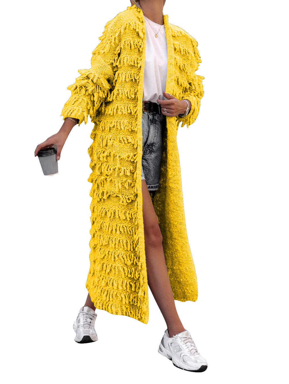 BamBam Women winter fashion tassel knitting long coat - BamBam