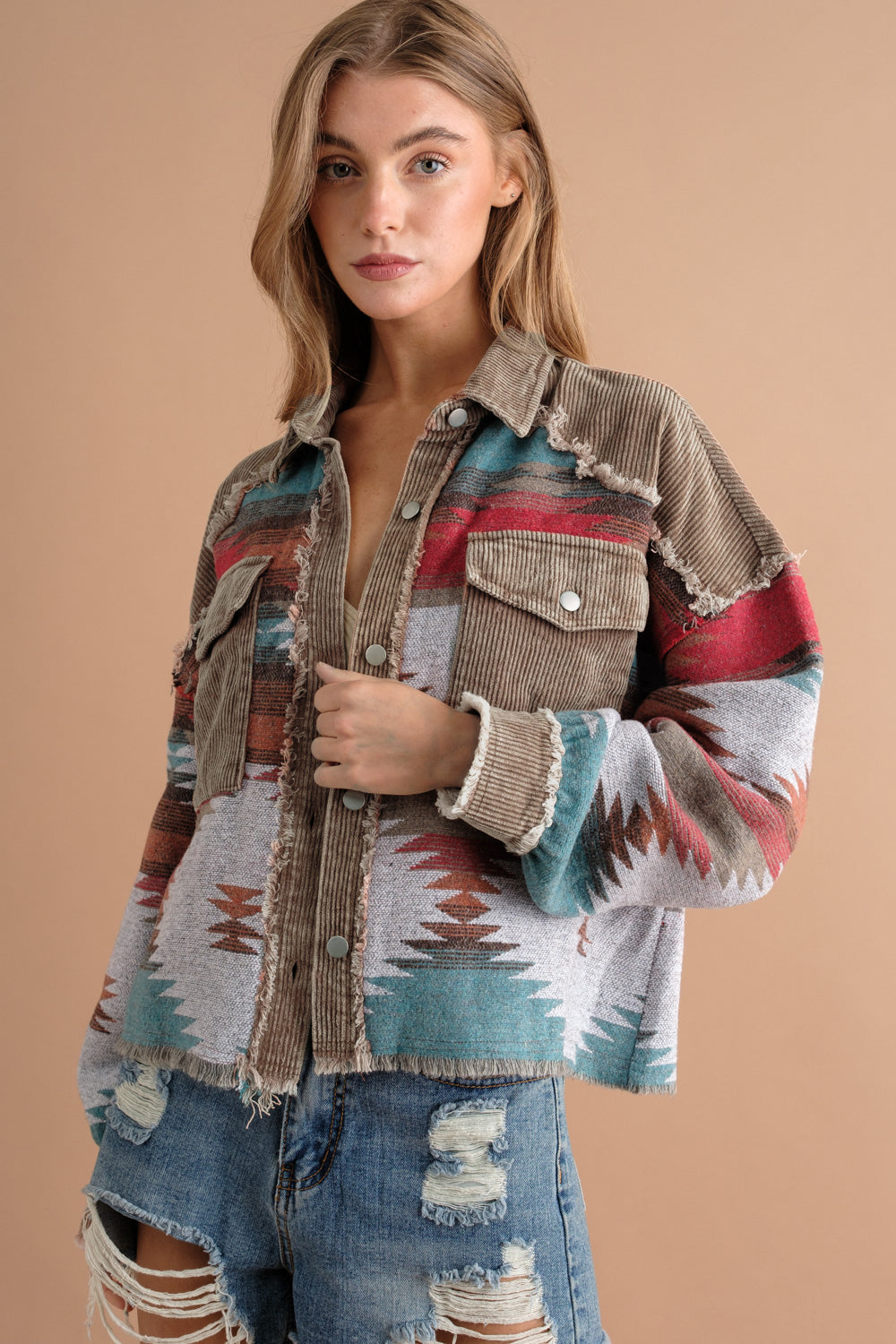 BamBam Women autumn and winter corduroy colorblock jacket - BamBam