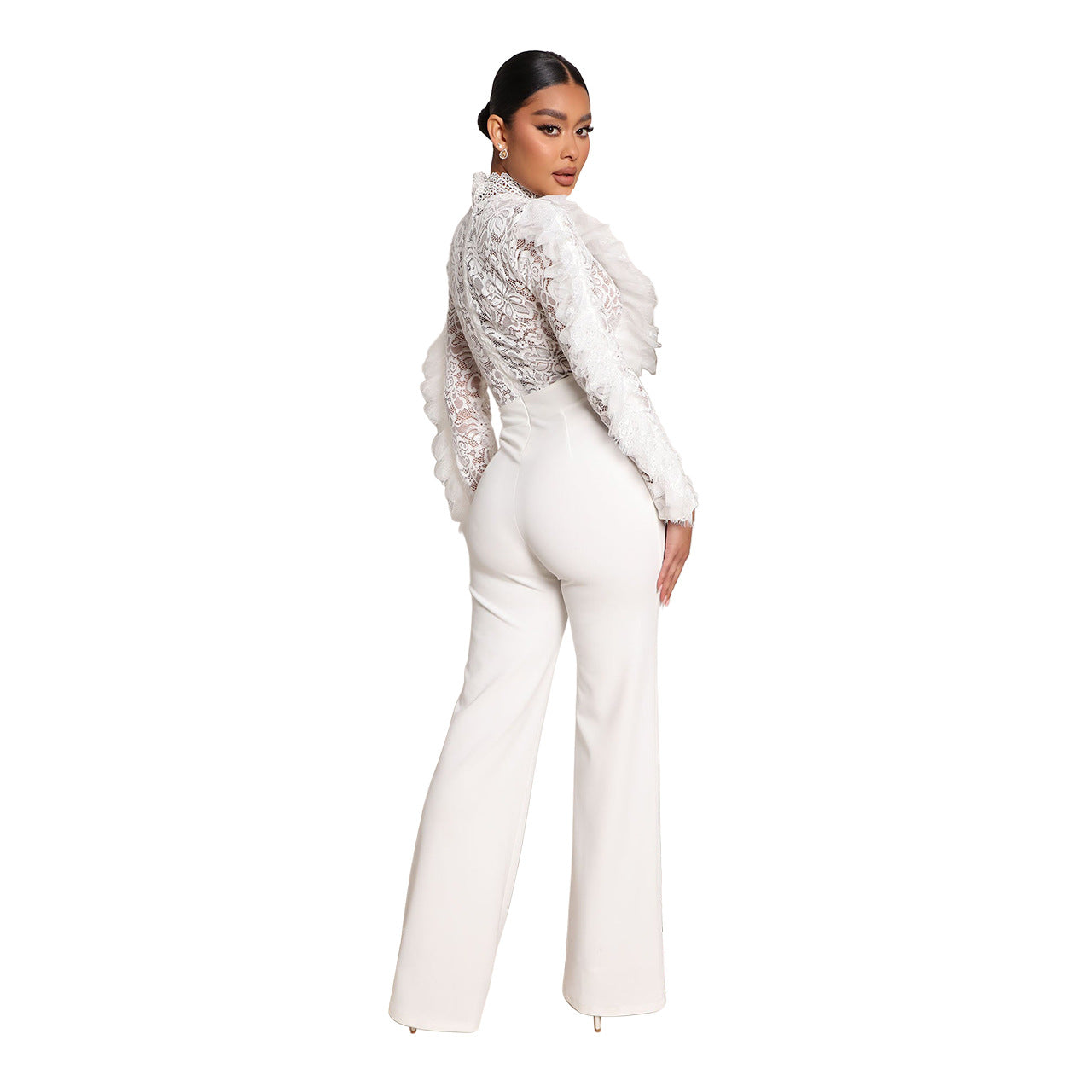 BamBam Women's autumn and winter lace fringed trousers See-Through sexy Jumpsuit - BamBam Clothing