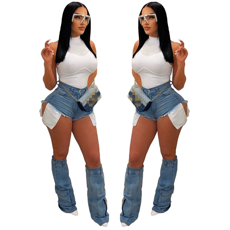 BamBam Women Denim shorts and Leg set - BamBam