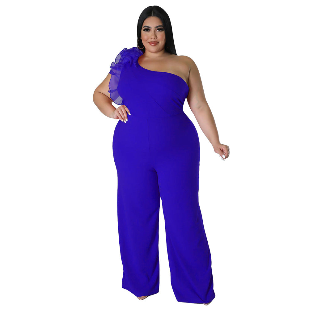 BamBam Plus Size Ladies One Shoulder Mesh Wide Leg Pants - BamBam Clothing