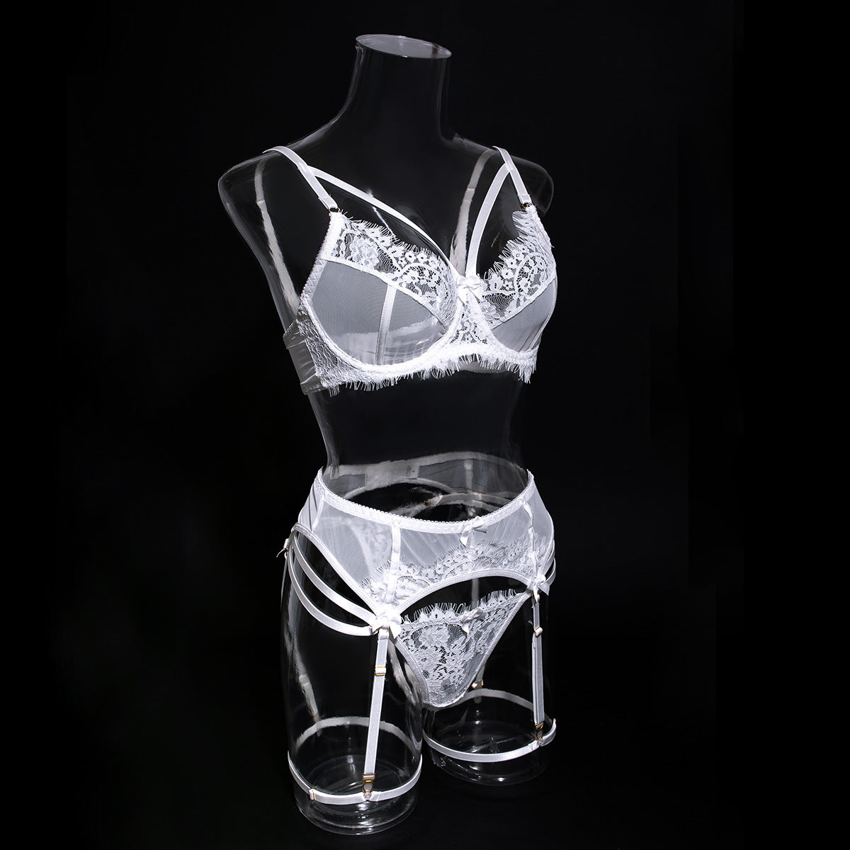 BamBam Sexy Lace See-Through Three-Piece Lingeriesset For Women - BamBam