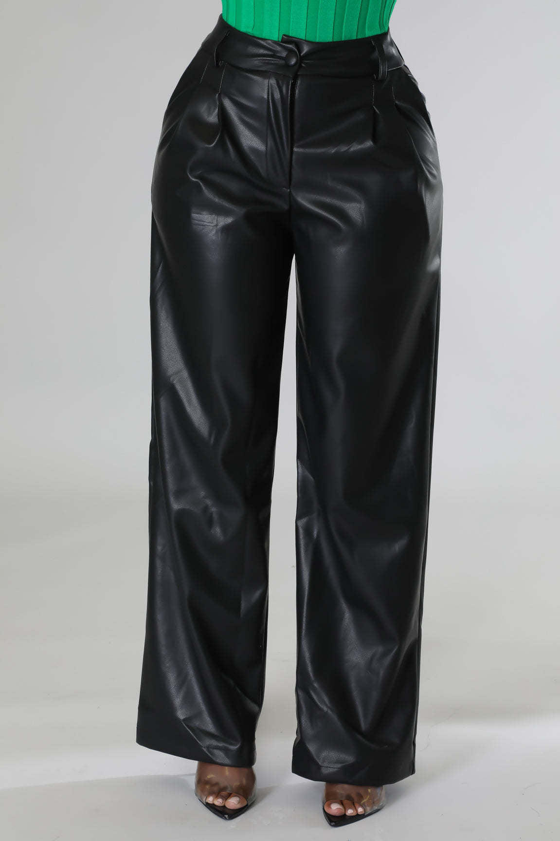 BamBam Women Casual pu-Leather Pocket Loose Wide Leg Pants - BamBam