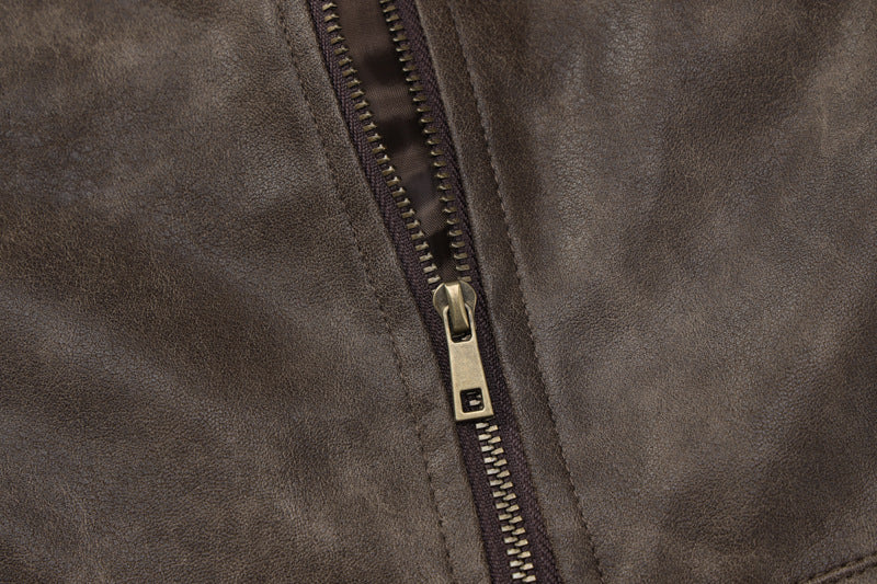 BamBam American Retro Distressed Short Jacketversatile Autumn Slim Fit Stand Collar Pu Leather Trendy Clothing - BamBam