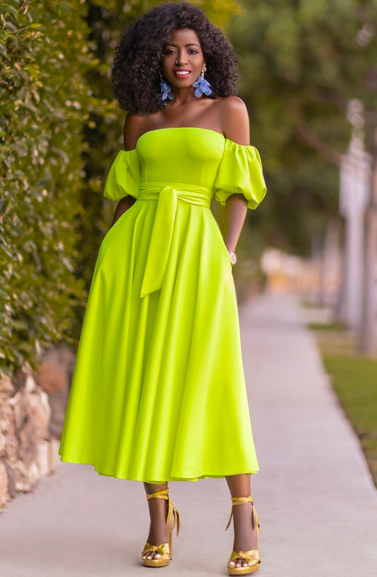 Summer Neon Green Strapless Elegant Long Dress