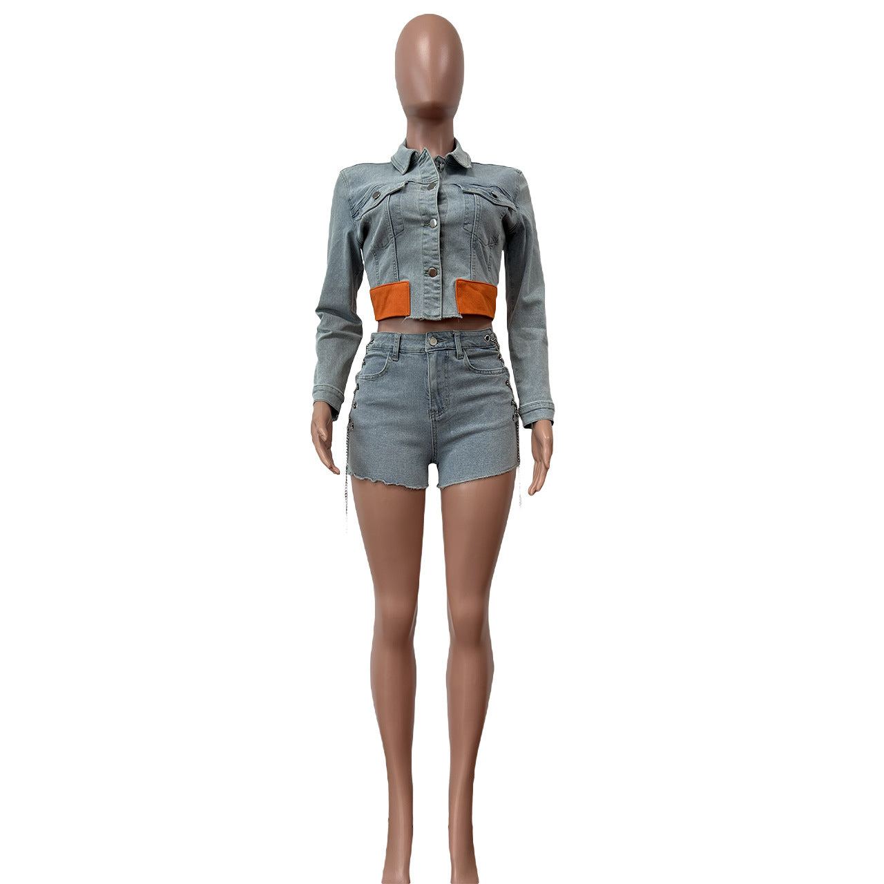 BamBam Fashionable Denim Suit Casual Denim Jacket Shorts Set - BamBam