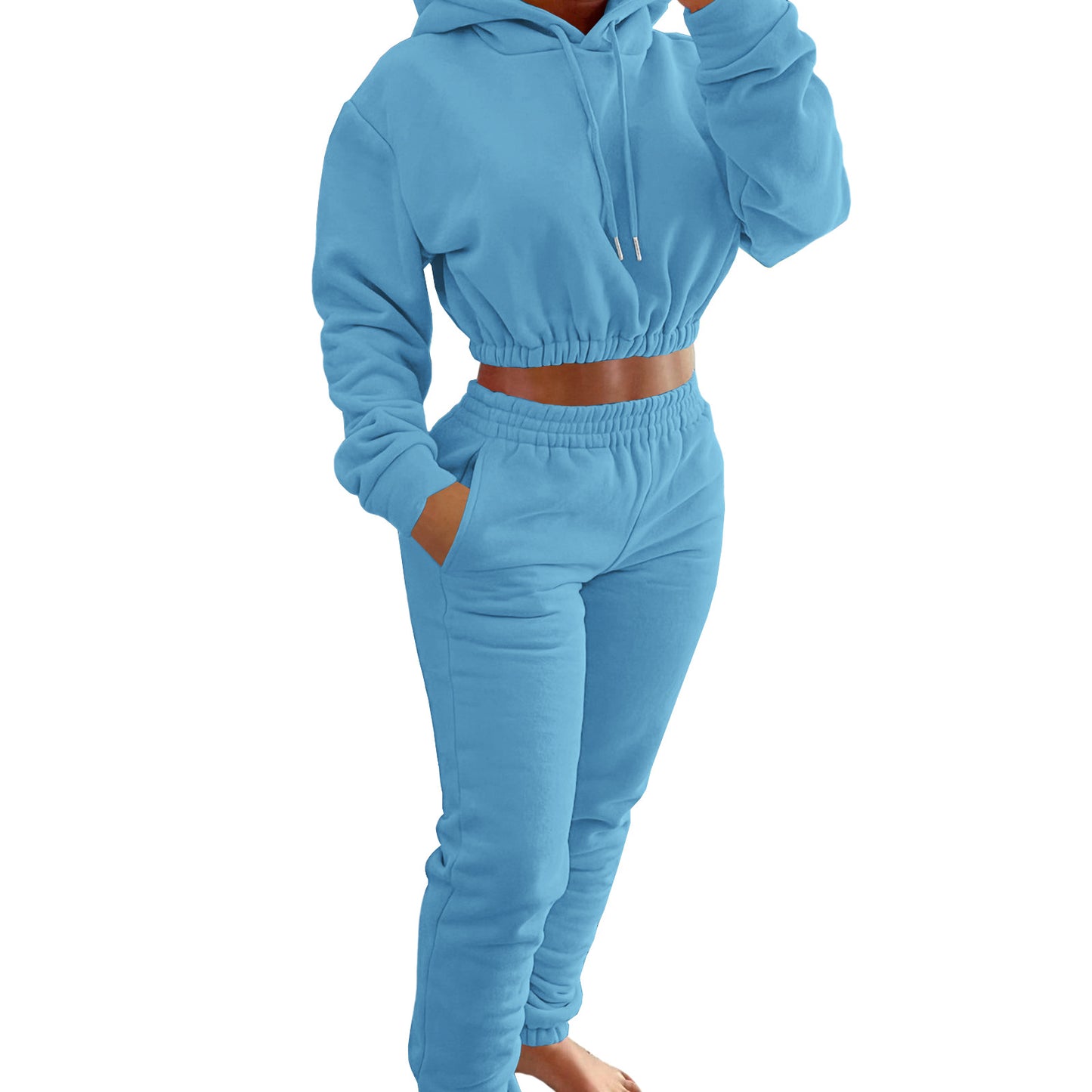 BamBam Women's Spring And Winter Velvet Sports Casual Hoodies Jogging Pants Two-Piece Set - BamBam