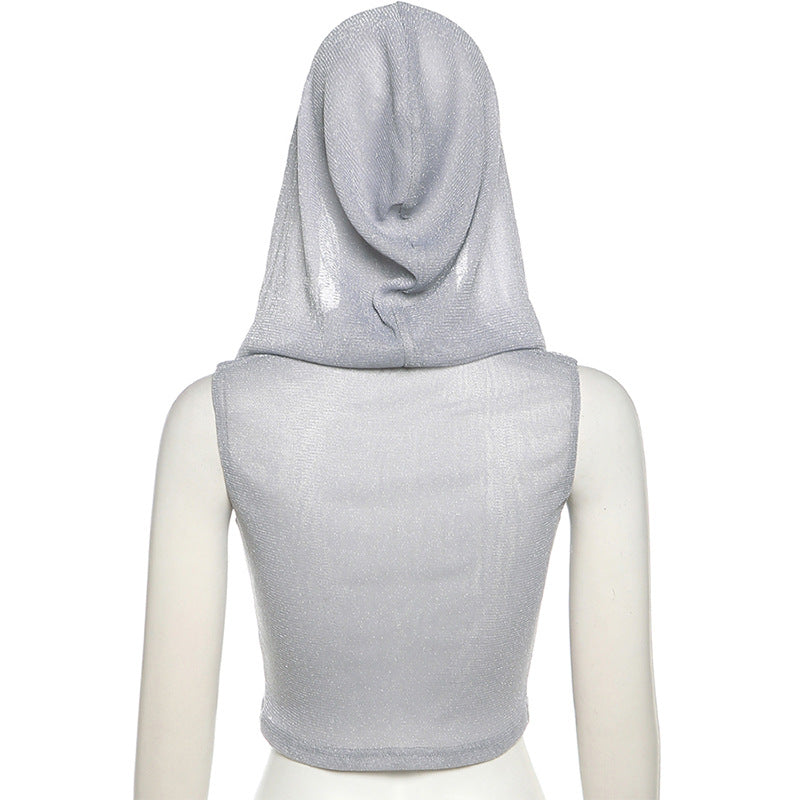 BamBam Autumn Women Sleeveless Solid Hooded Casual Top - BamBam