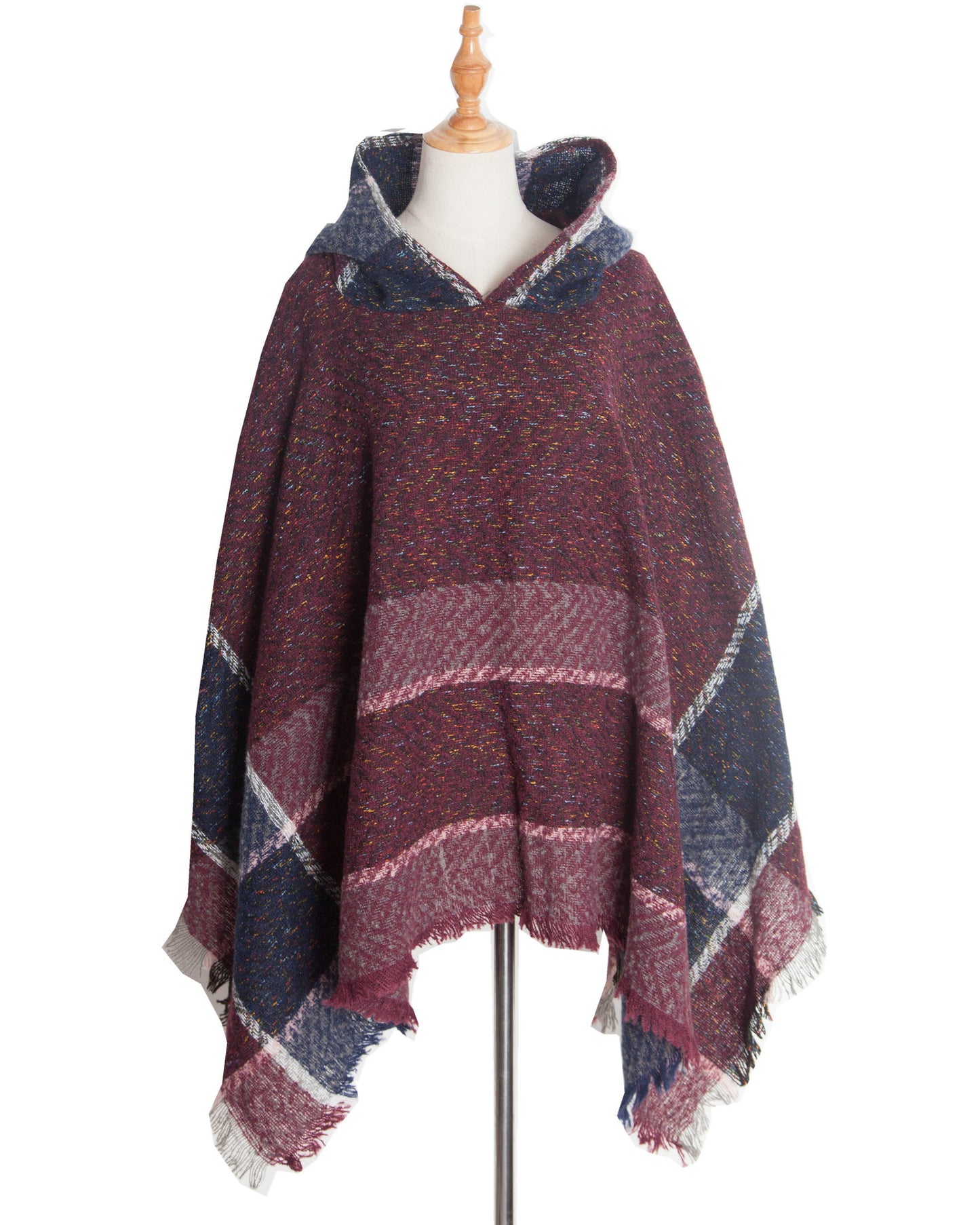 BamBam Women herringbone pattern hooded shawl cloak - BamBam