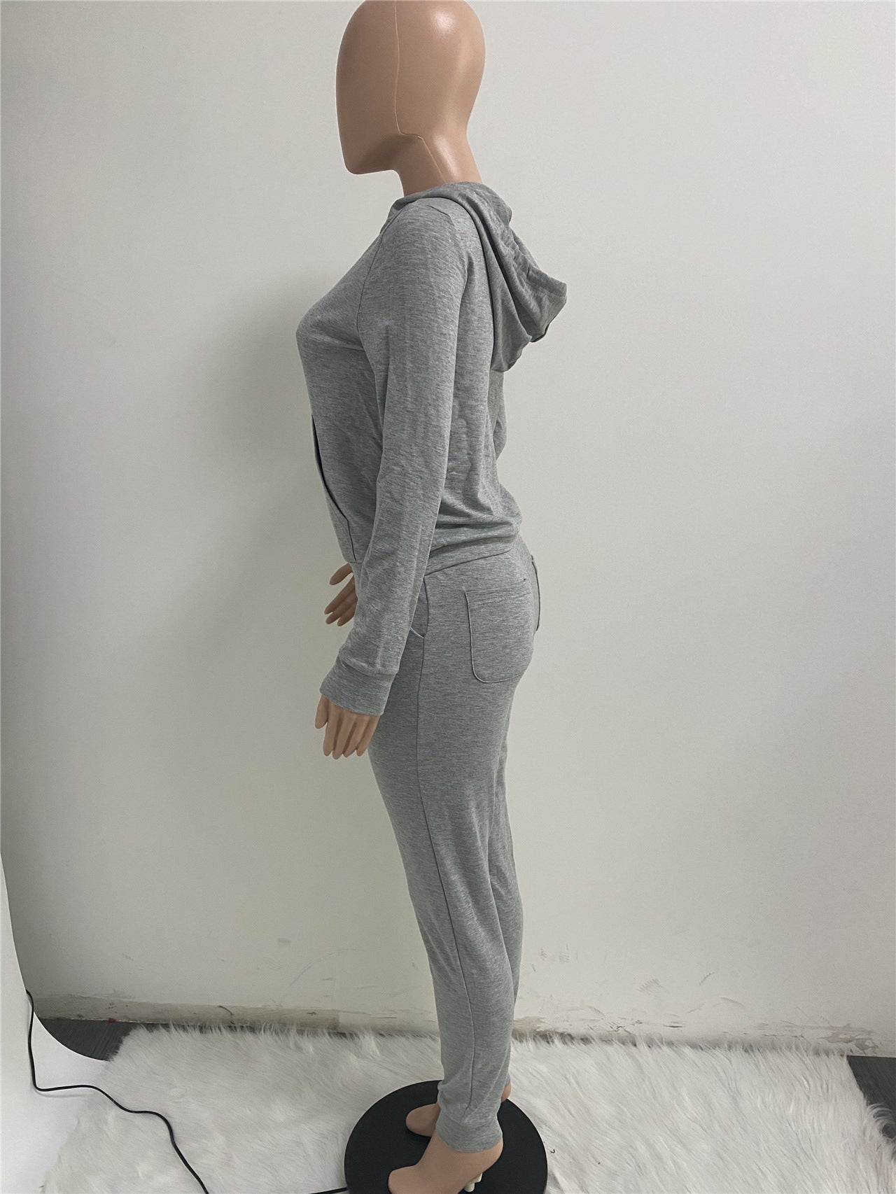 BamBam Women Sports Casual Solid Hoodies and Pant Two-piece Set - BamBam