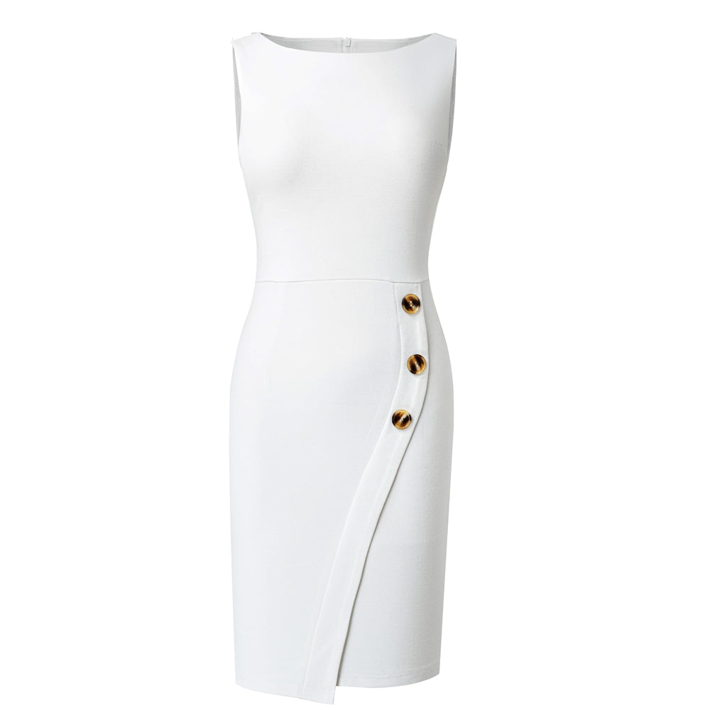 BamBam Women Round Neck Sleeveless Button Dress - BamBam