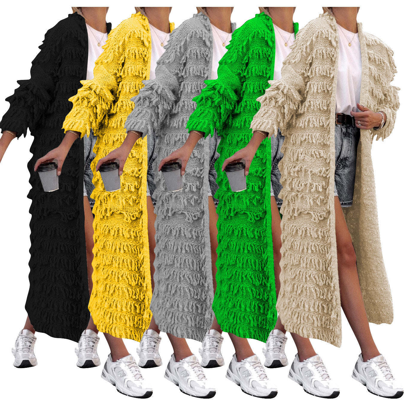 BamBam Women winter fashion tassel knitting long coat - BamBam