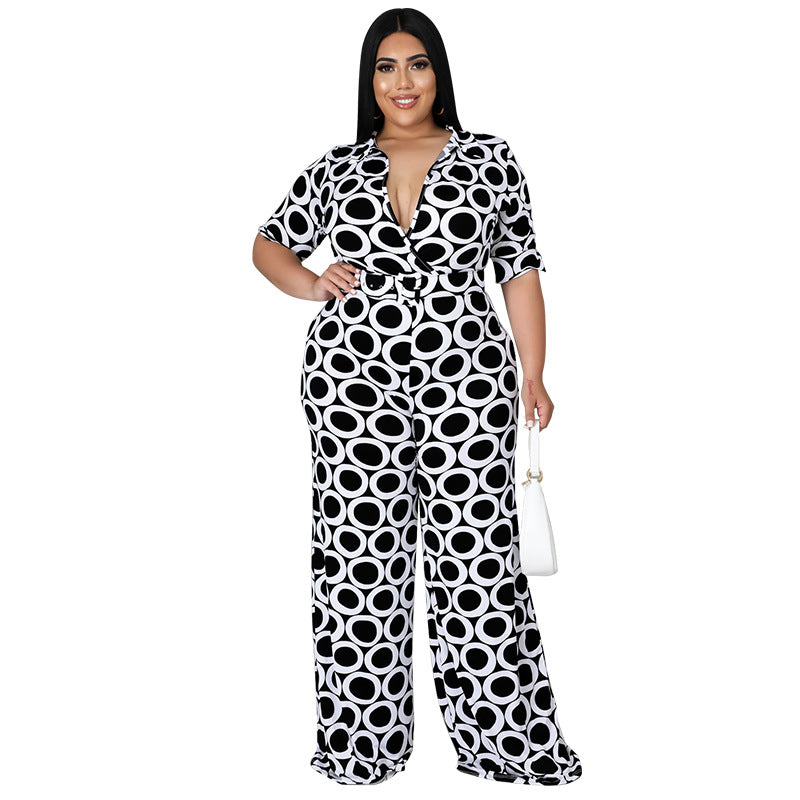 BamBam Plus Size Women's Fashion Holidays Casual Print Multicolor Jumpsuit - BamBam Clothing