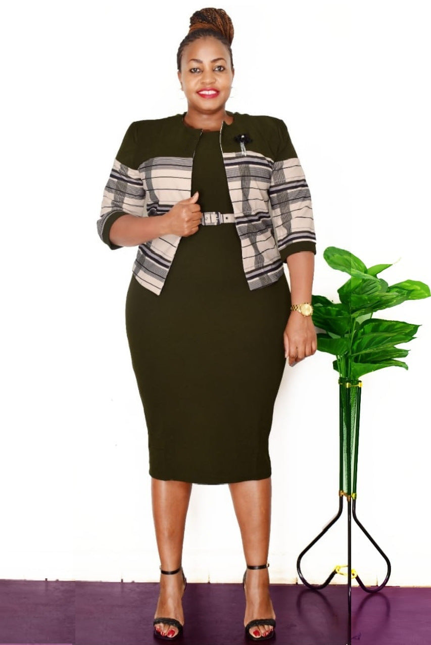 BamBam Africa Plus Size Women's Fall Coat Dress Two Piece Career Set - BamBam
