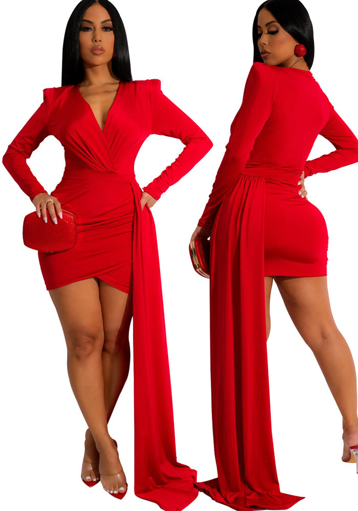 Sexy Solid Color Nightclub V-Neck Women's Dress