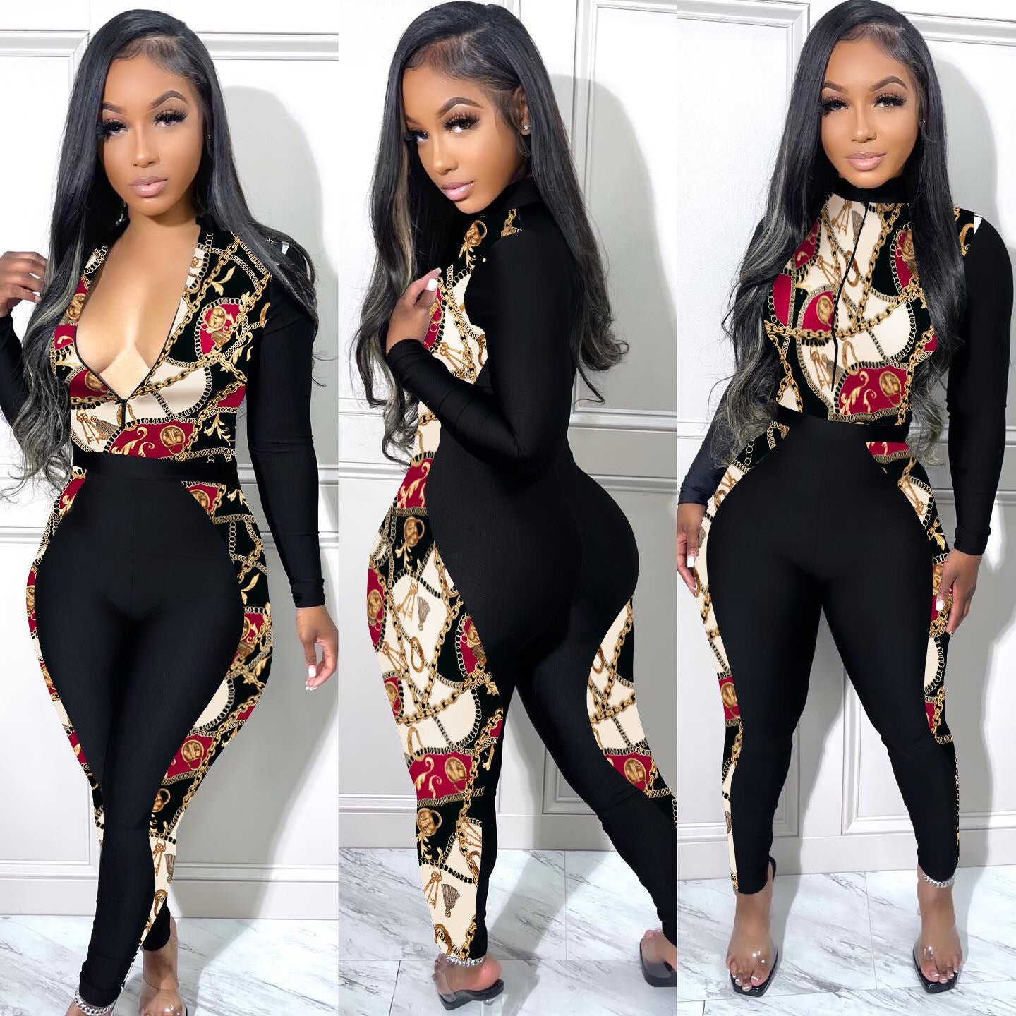 BamBam Plus Size Women Sexy Print Patchwork Jumpsuit - BamBam Clothing