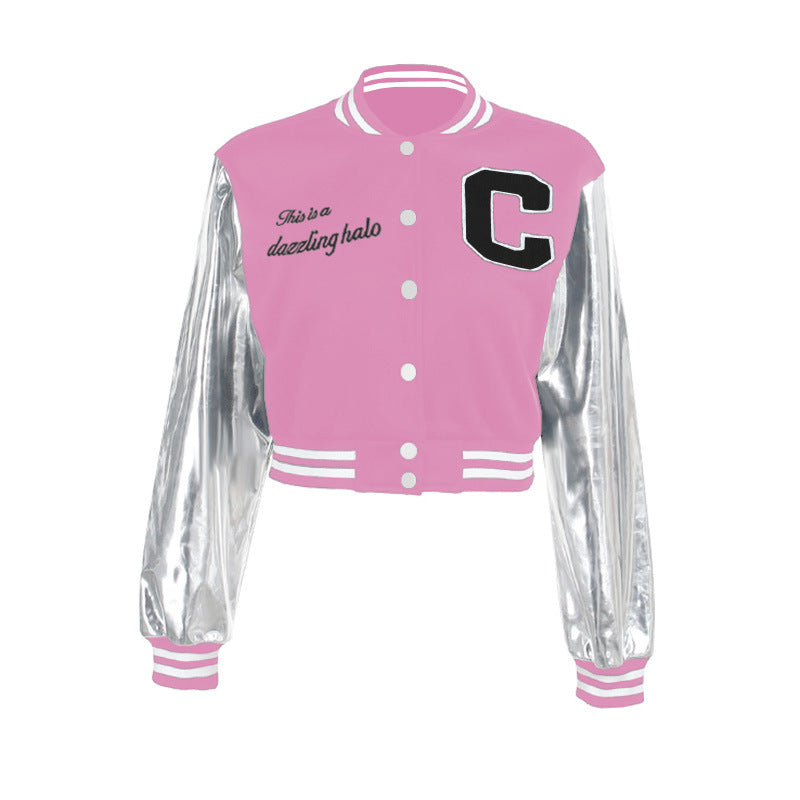 BamBam Street Patchwork Embroidered Baseball Jacket Autumn And Winter Button Slim Coat - BamBam