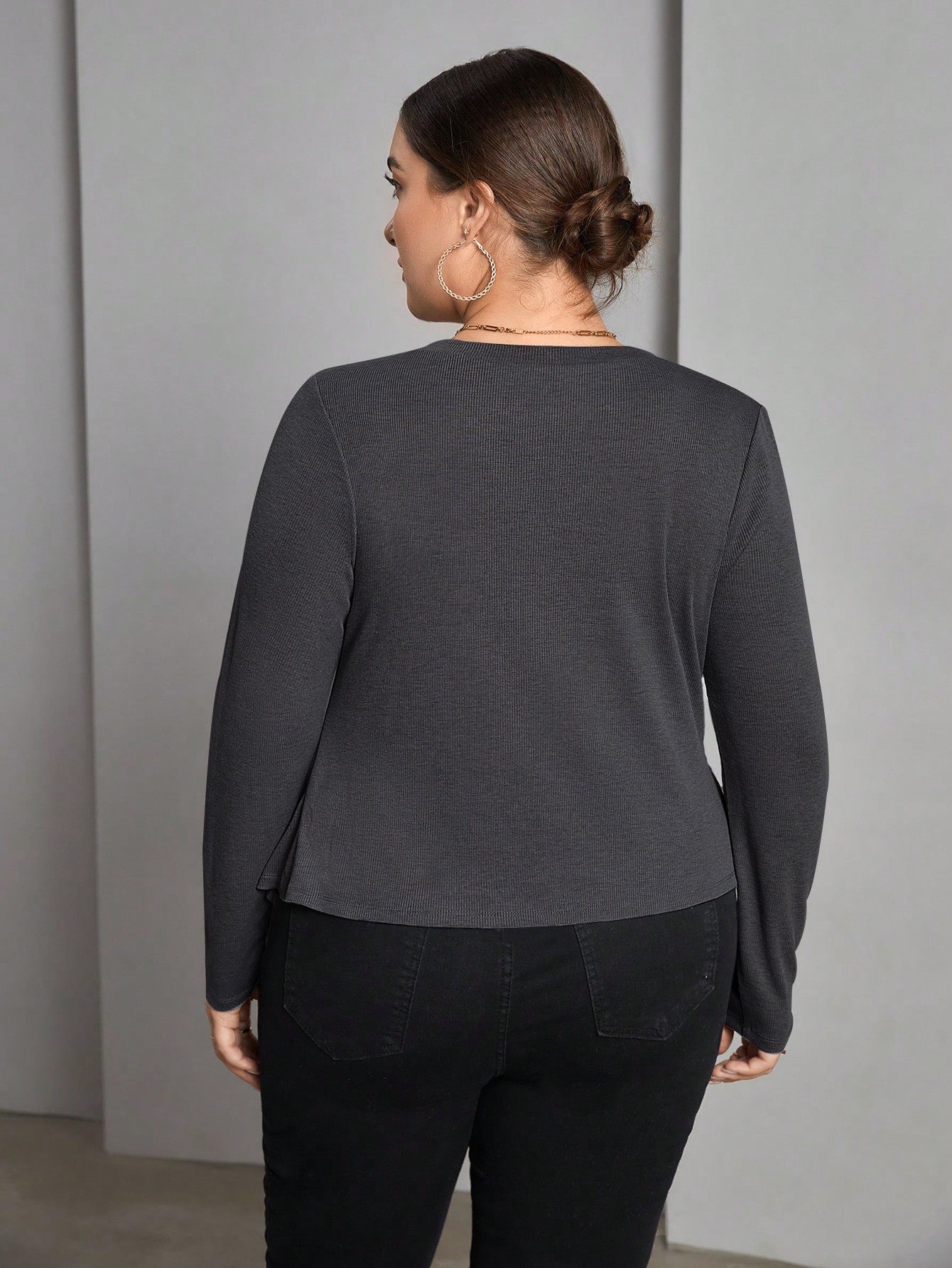 BamBam Plus Size Women's Autumn And Winter Long Sleeve T-Shirt Irregular Slit Versatile Basic Slim Top - BamBam