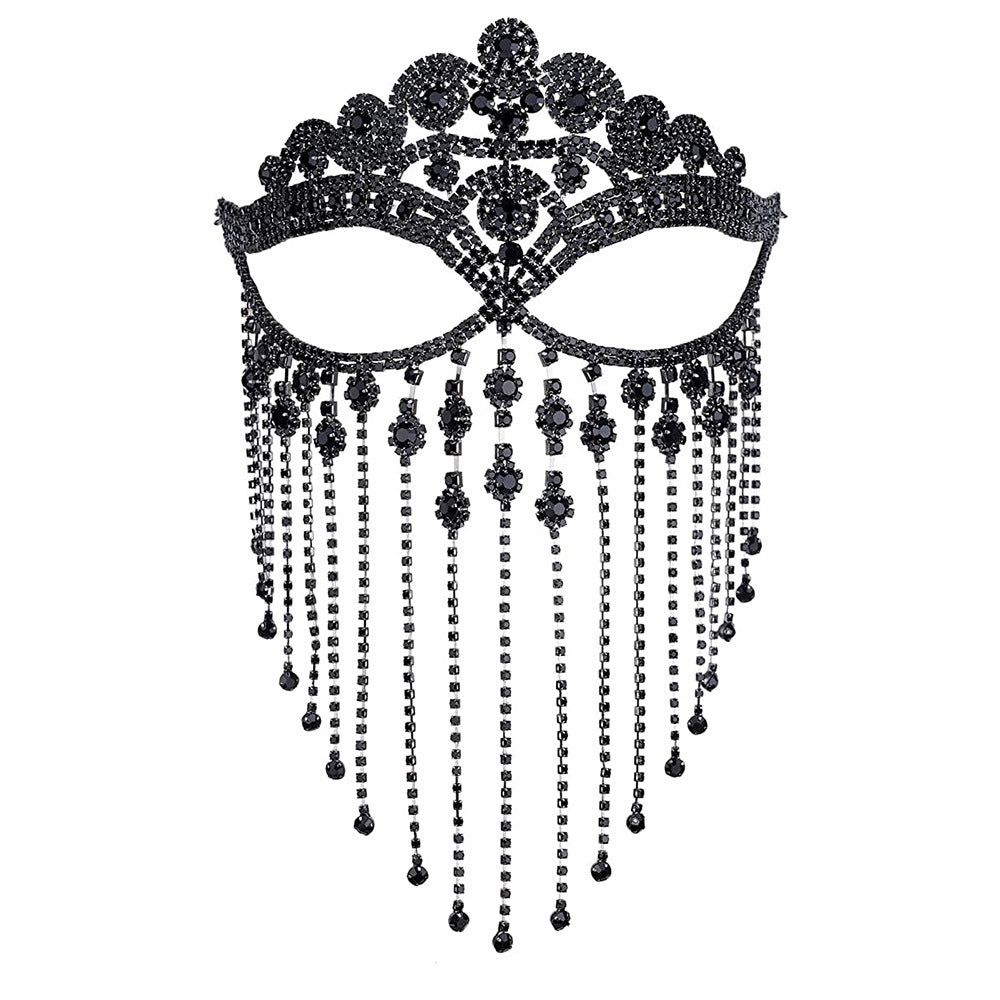 BamBam Rhinestone Tassel Mask Fashion Masquerade Face Decoration Exaggerated Diamond Hair Accessories For Women - BamBam