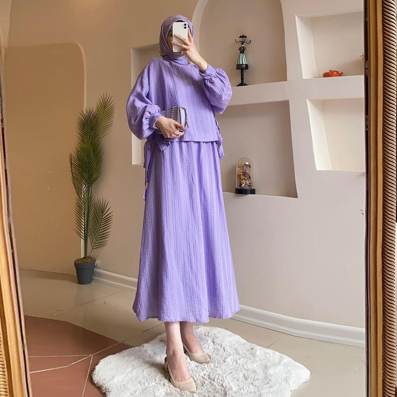 BamBam Women Muslim Arabic long-sleeved shirt and skirt two-piece set - BamBam