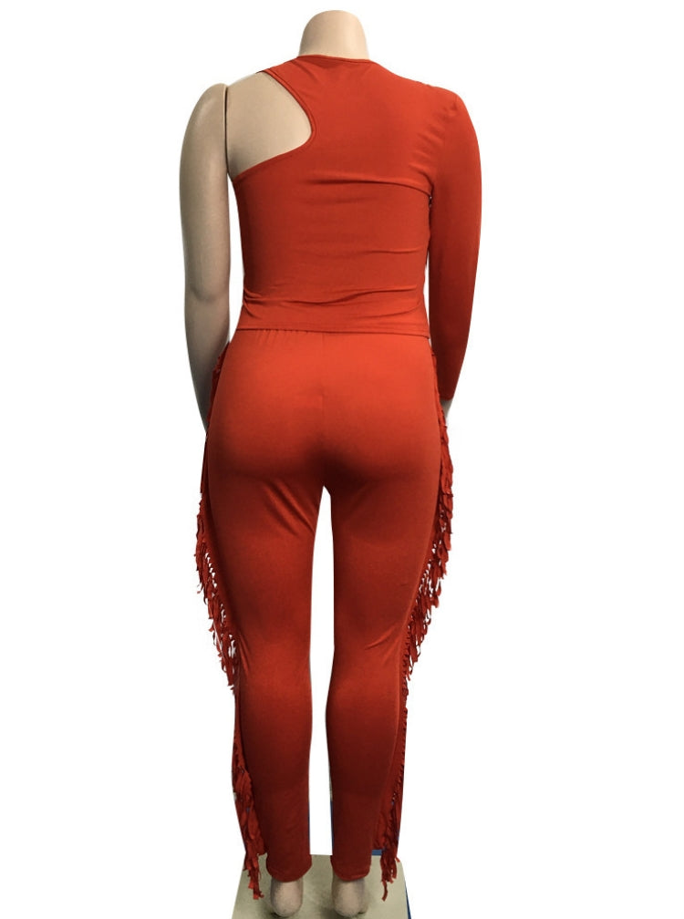 BamBam Spring Red Party Sexy One Shoulder Fringe Plus Size Jumpsuit - BamBam Clothing