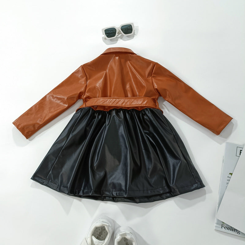 BamBam Children's Fashion Girls' Imitation Leather Dress - BamBam
