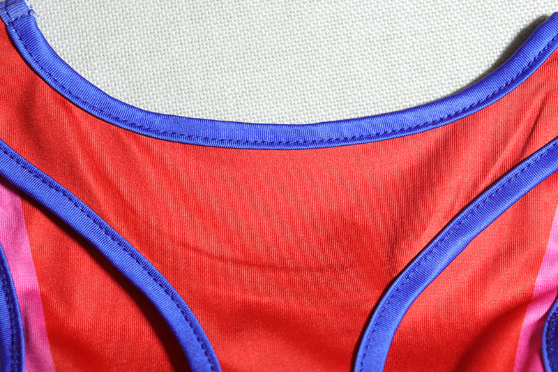 BamBam Women Contrast Print Sexy Sleeveless Halter Neck Crop Top and Pants Sports Two-piece Set - BamBam