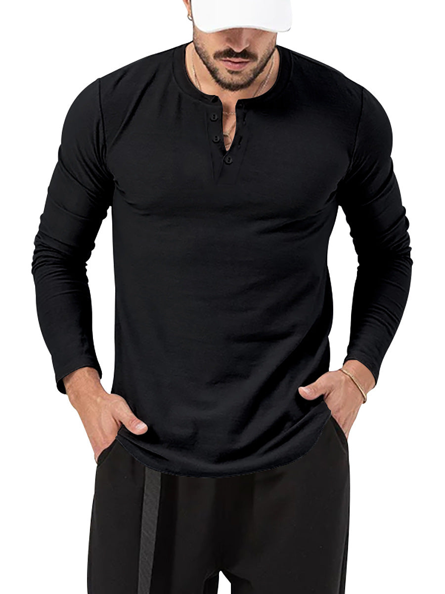 BamBam Men's Fall Round Neck Long Sleeve T-Shirt Loose Pullover Casual Long Sleeve Men's T-Shirt - BamBam
