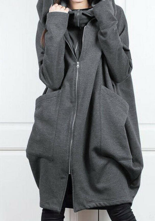 Women Hooded Pocket Zipper Fake Two Piece Loose Jacket Casual Hoodies