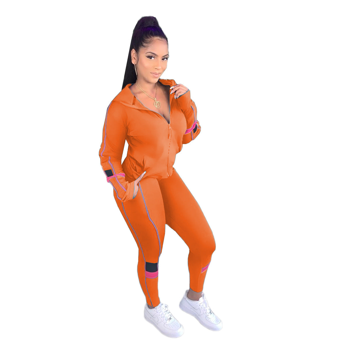 BamBam Women's Fashion Sports Casual Autumn And Winter Zipper Long Sleeves Two Piece Tracksuits - BamBam