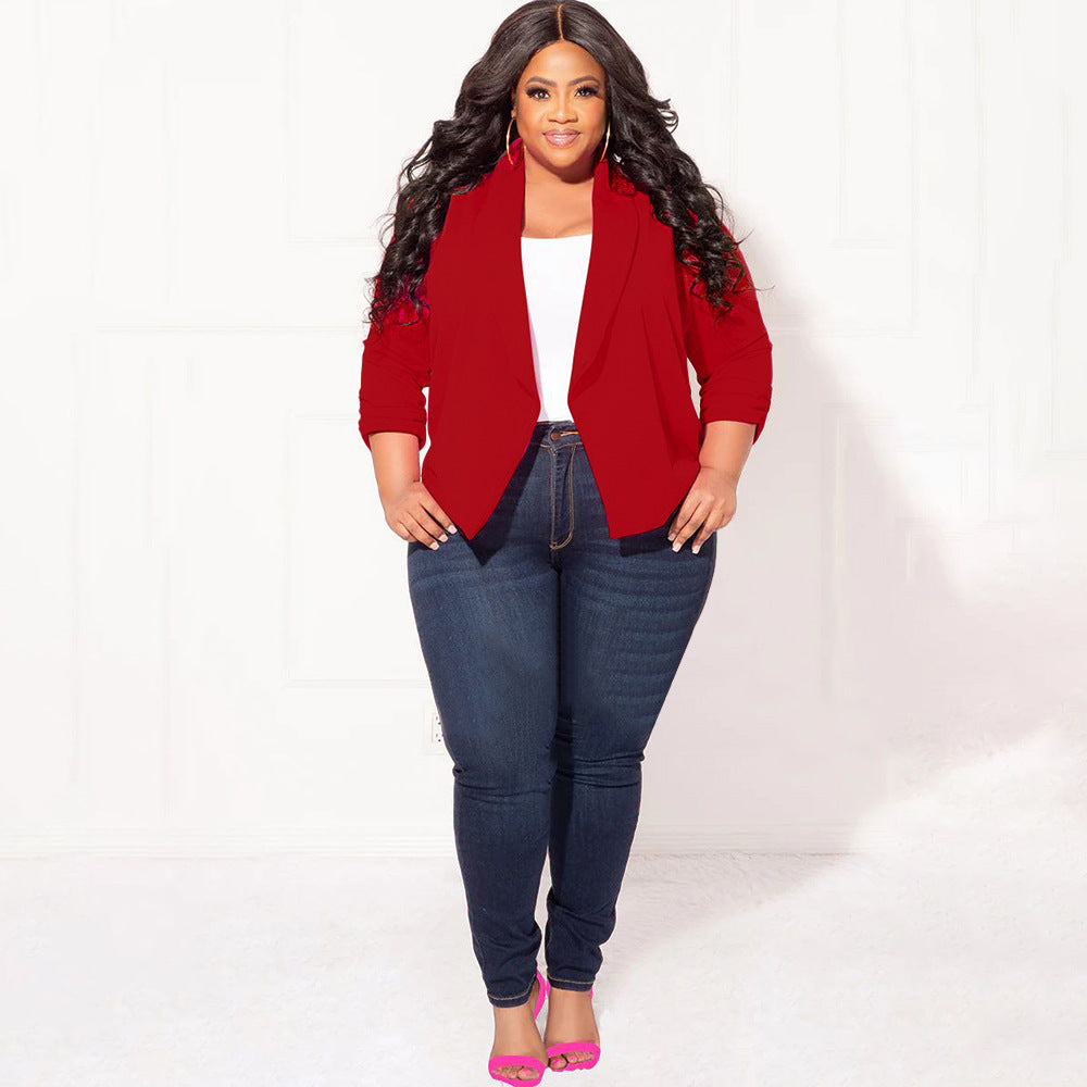 BamBam Plus Size Women Solid Long Sleeve Blazer - BamBam Clothing