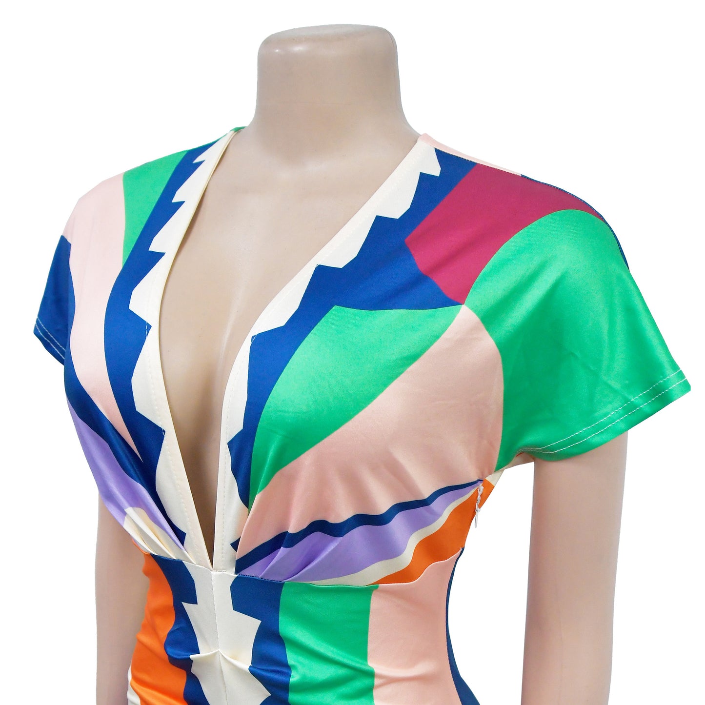 BamBam Women v-neck printed slit pleated dress - BamBam